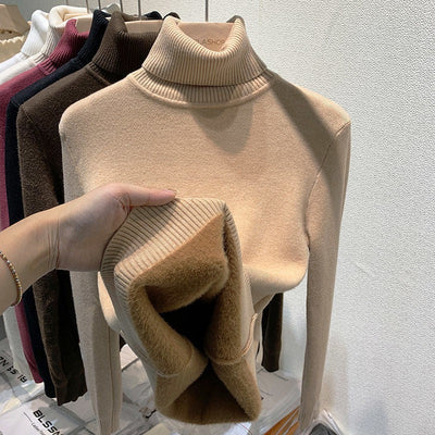 Damen-Rollkragenpullover mit Fleece-Futter