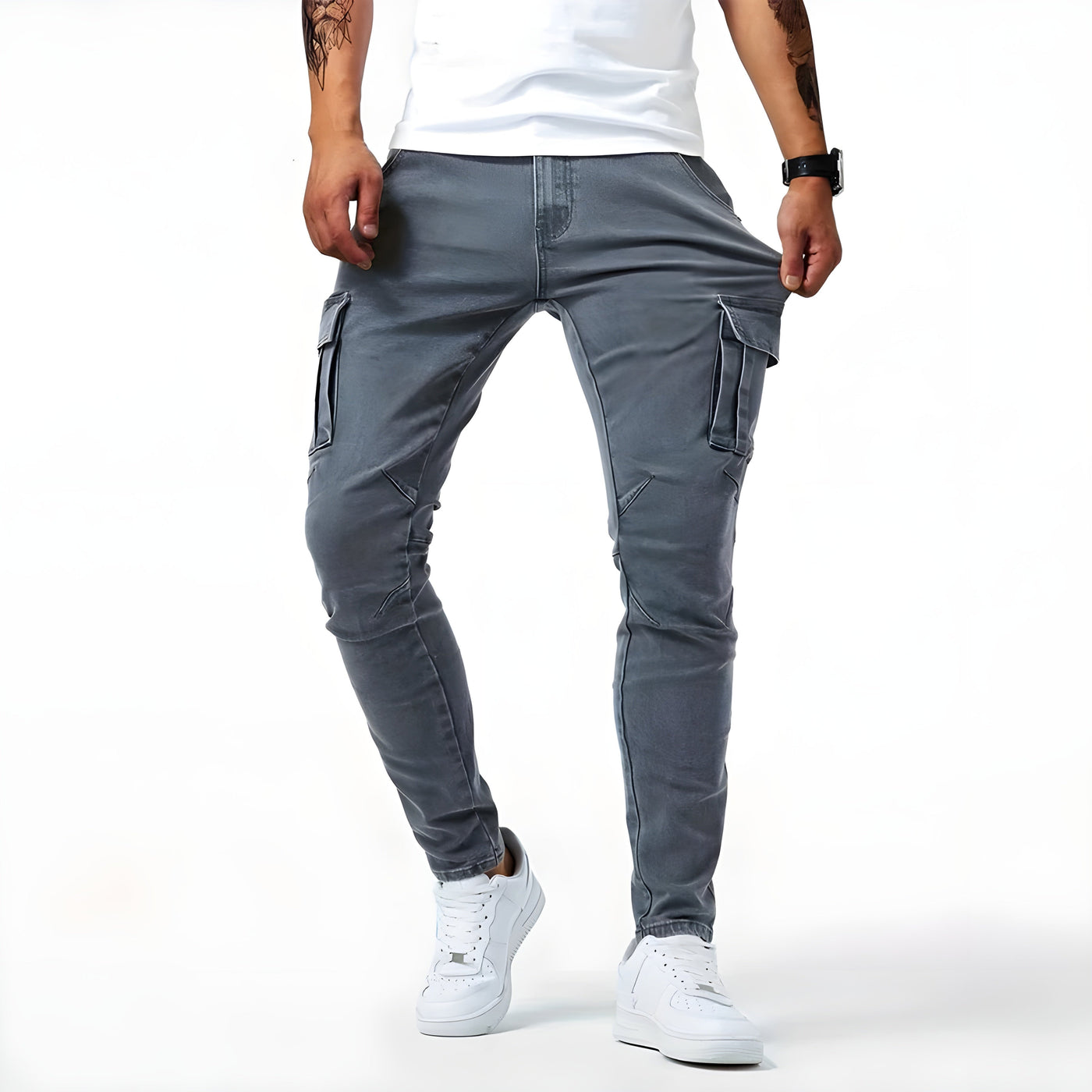 Leon | Elastische Denim Cargo-Hose