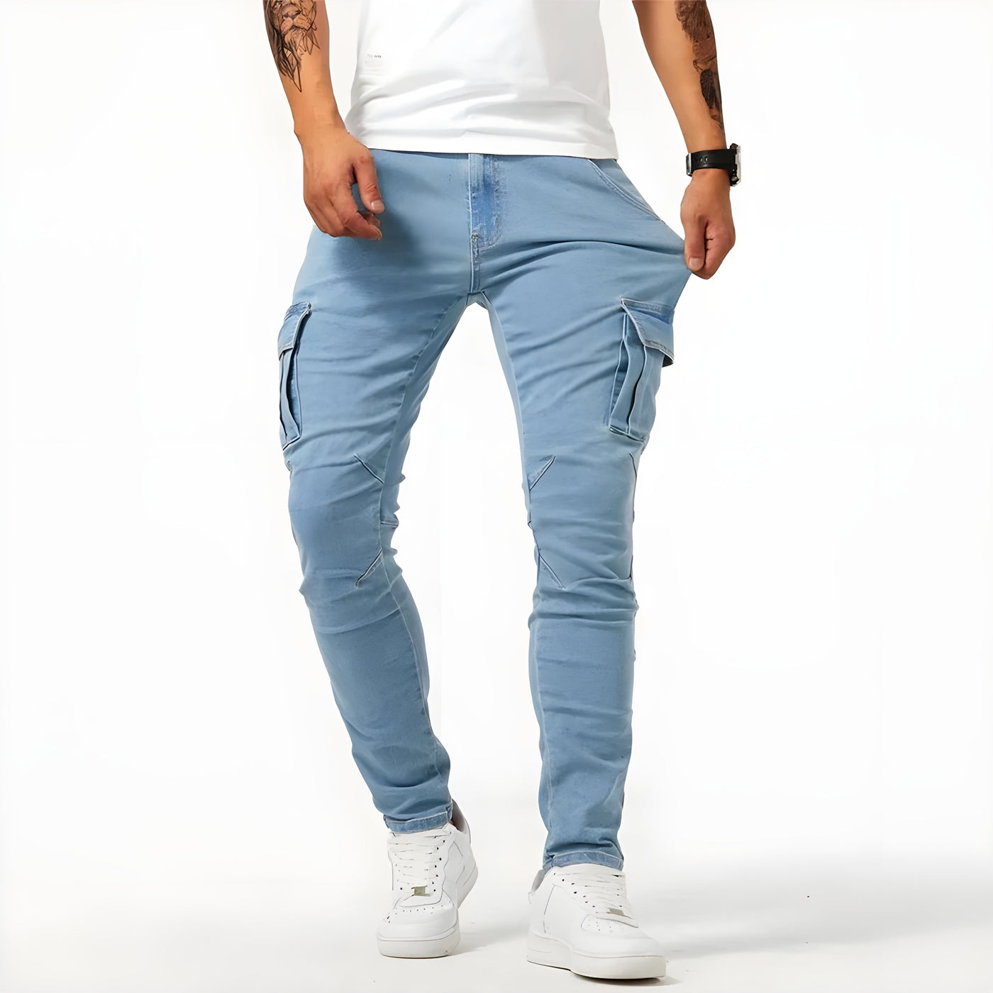 Leon | Elastische Denim Cargo-Hose