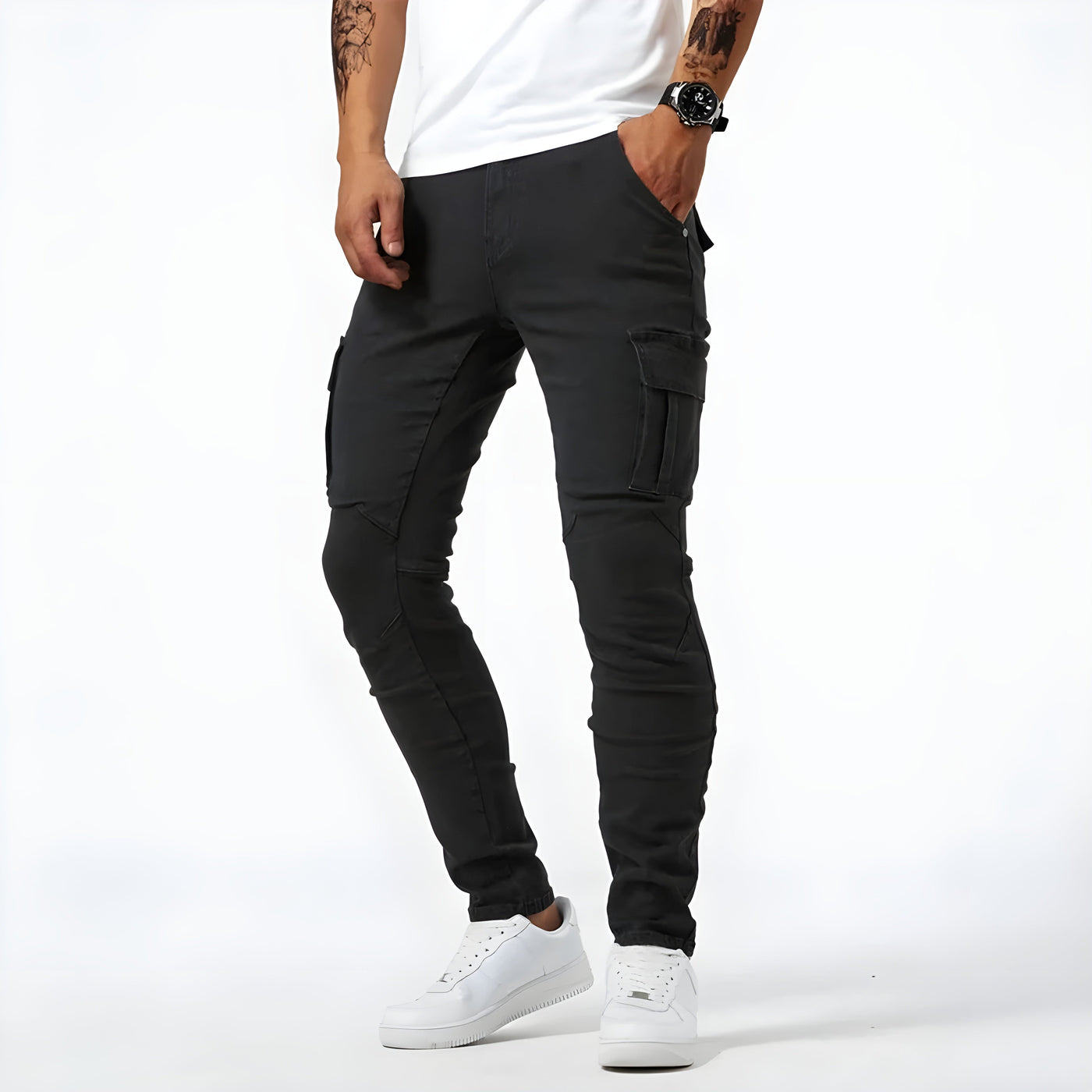 Leon | Elastische Denim Cargo-Hose