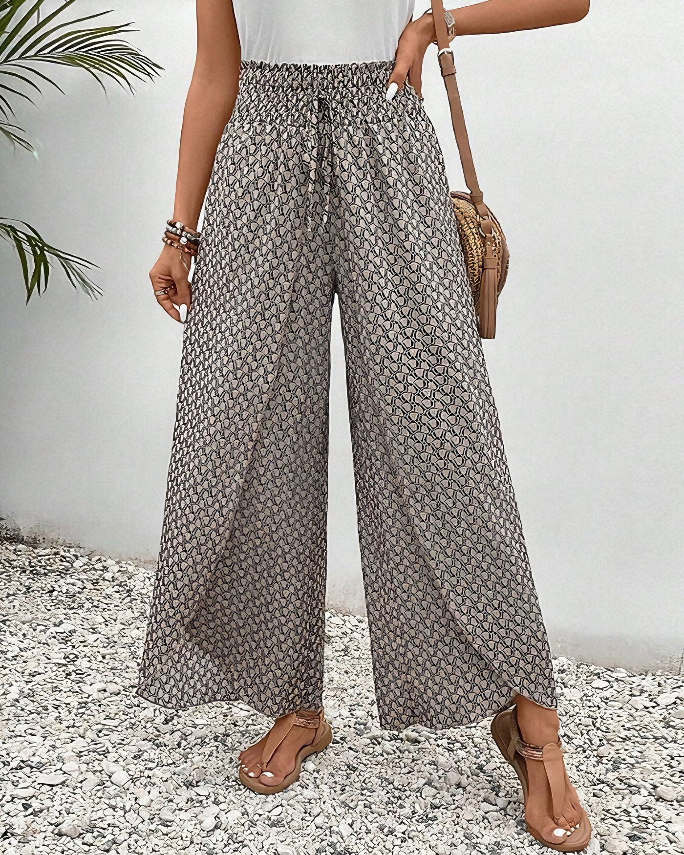 JOANNE | Stylische Hose mit Weitem Bein und Geometrischem Muster