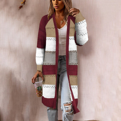 Krista - Lange Strickjacke im Farbblock-Design