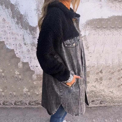 Verena - Sherpa-Futter Denim Langshirtjacke für Frauen