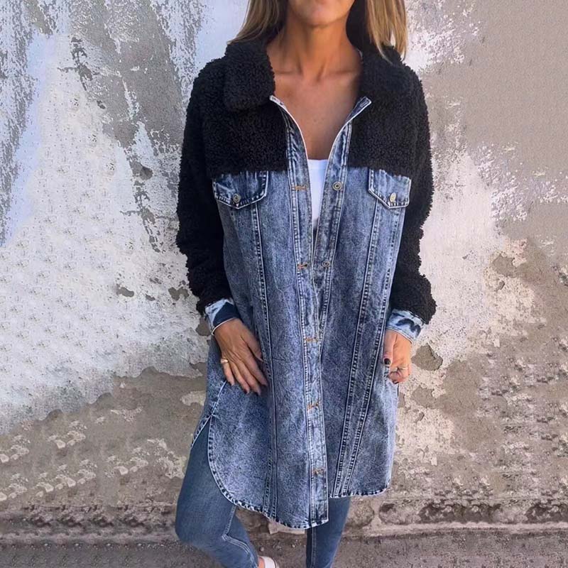 Verena - Sherpa-Futter Denim Langshirtjacke für Frauen