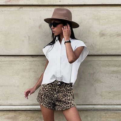 Fern - Denim Leopard Shorts